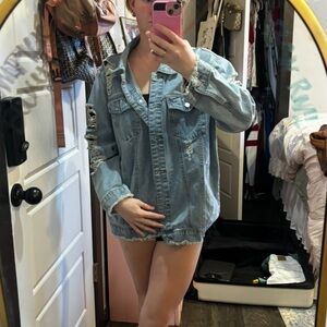 Oversized Distressed Light Blue Denim Jacket size 4